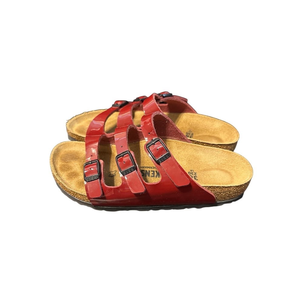 Birkenstock Florida Dark Red Patent Leather Triple Strap Sandals 36 Size 5